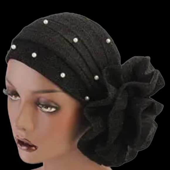 Affordable Fashion Finds Other - Fashion beaded pearl Shiny mesh black bow elephant turban